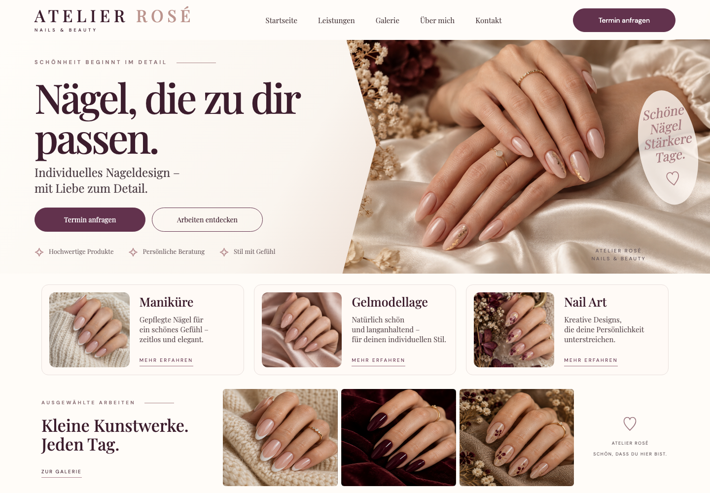 Atelier Rosé Nagelstudio-Website mit Nageldesign und Galerie