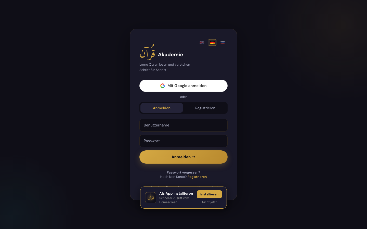 Screenshot von quranlearn.app